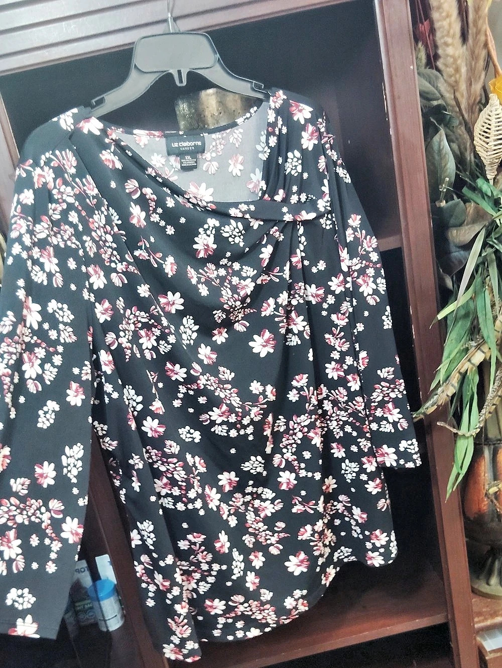Liz Claiborne Floral Tunic Black & Red XL Like New